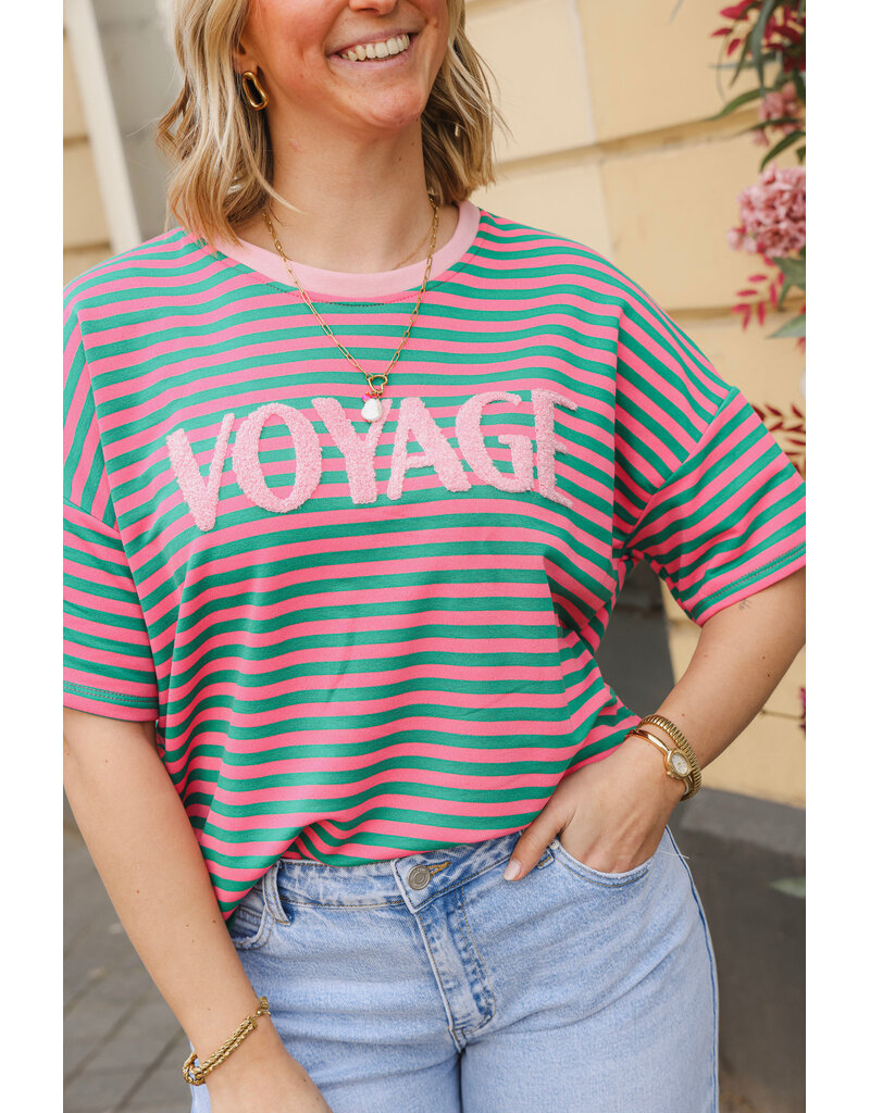 21Jewelz Gestreept t-shirt voyage - roze/groen