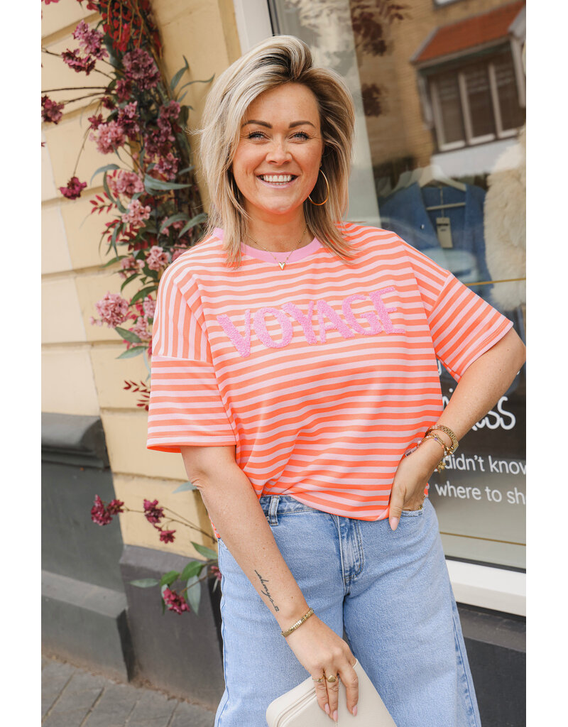21Jewelz Gestreept t-shirt voyage - oranje/roze