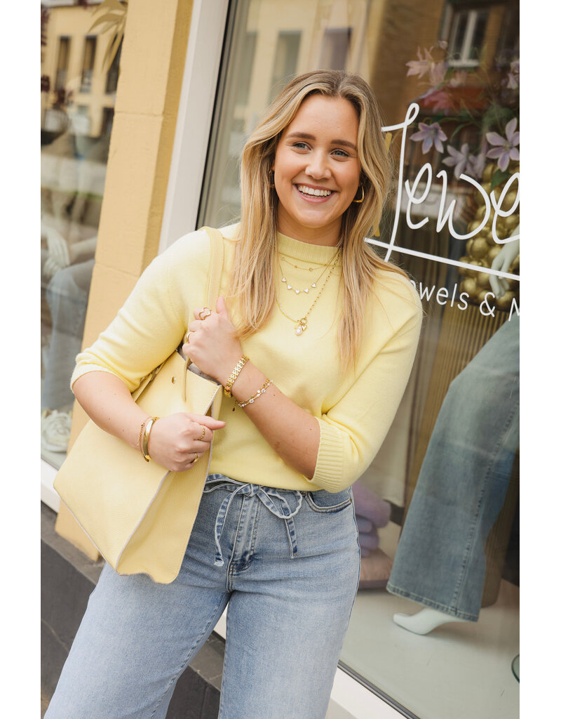 21Jewelz Fijn gebreid truitje met korte mouw - geel