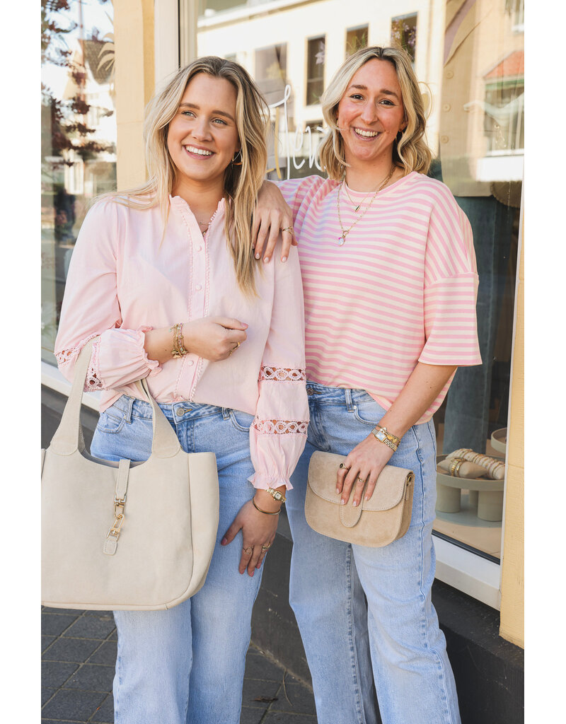 21Jewelz Gestreept shirt met drie kwart mouwen - roze