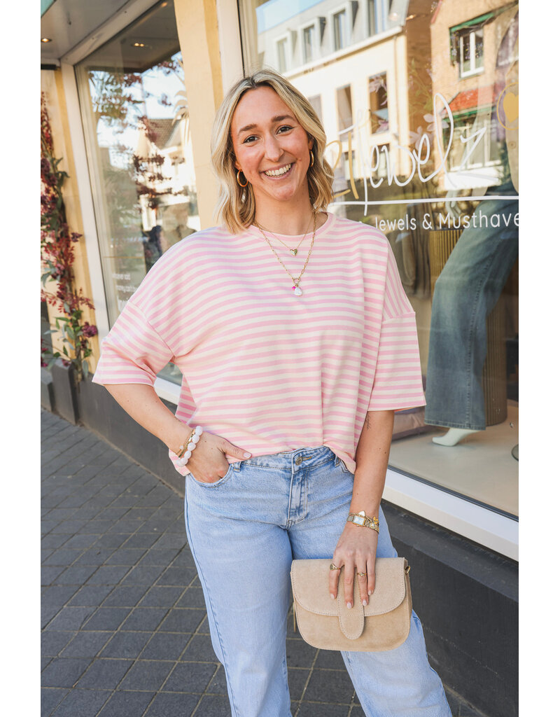 21Jewelz Gestreept shirt met drie kwart mouwen - roze