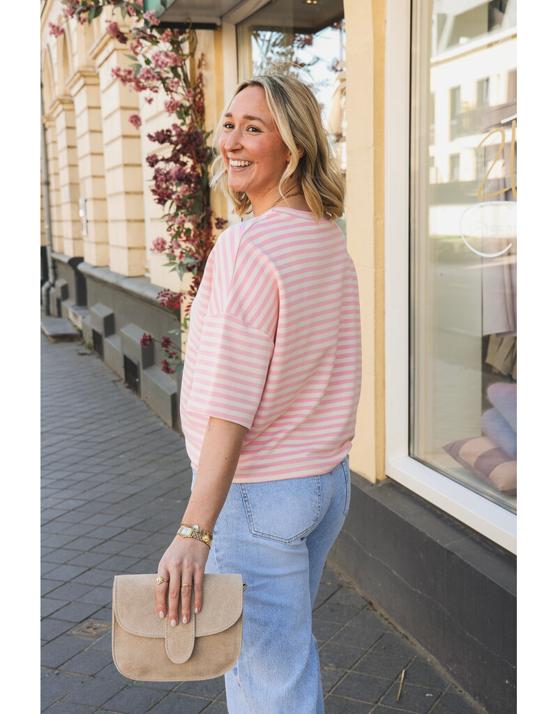 21Jewelz Gestreept shirt met drie kwart mouwen - roze