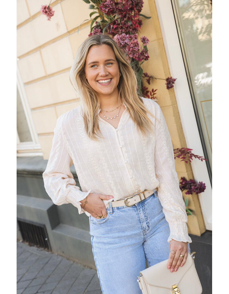 21Jewelz Geborduurde blouse met knoopjes - beige