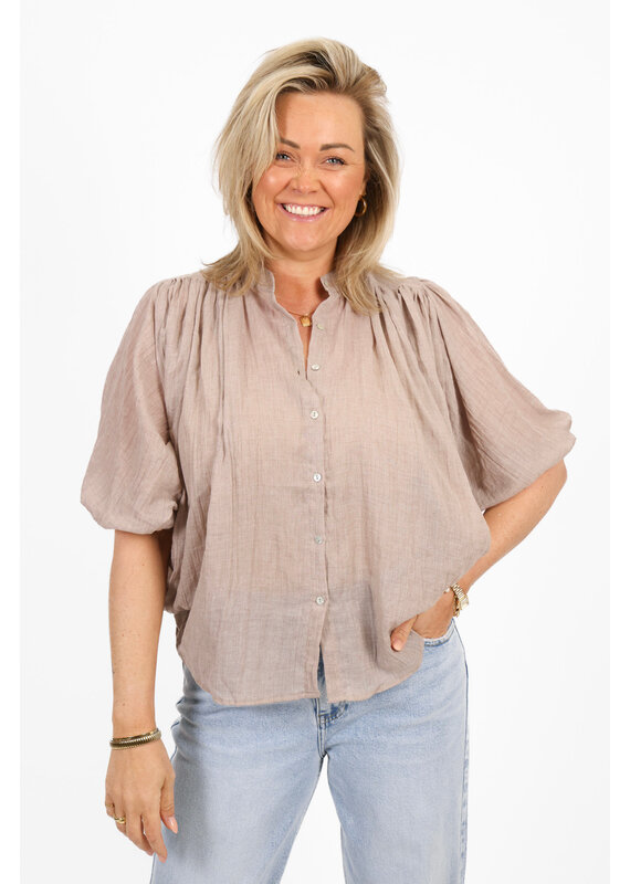 21Jewelz Losvallende blouse met pofmouwen - taupe