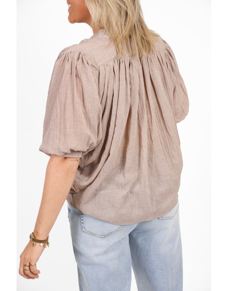 21Jewelz Losvallende blouse met pofmouwen - taupe