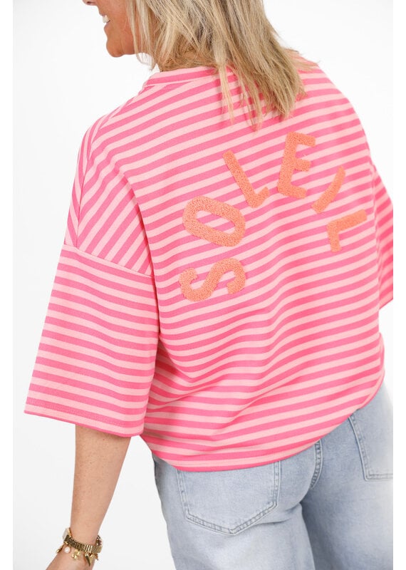 21Jewelz Gestreept soleil shirt met driekwart mouw - roze