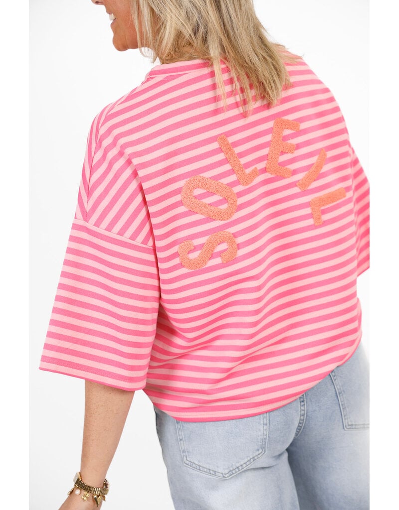 21Jewelz Gestreept soleil shirt met driekwart mouw - roze