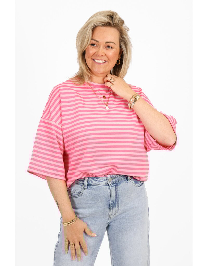 21Jewelz Gestreept soleil shirt met driekwart mouw - roze