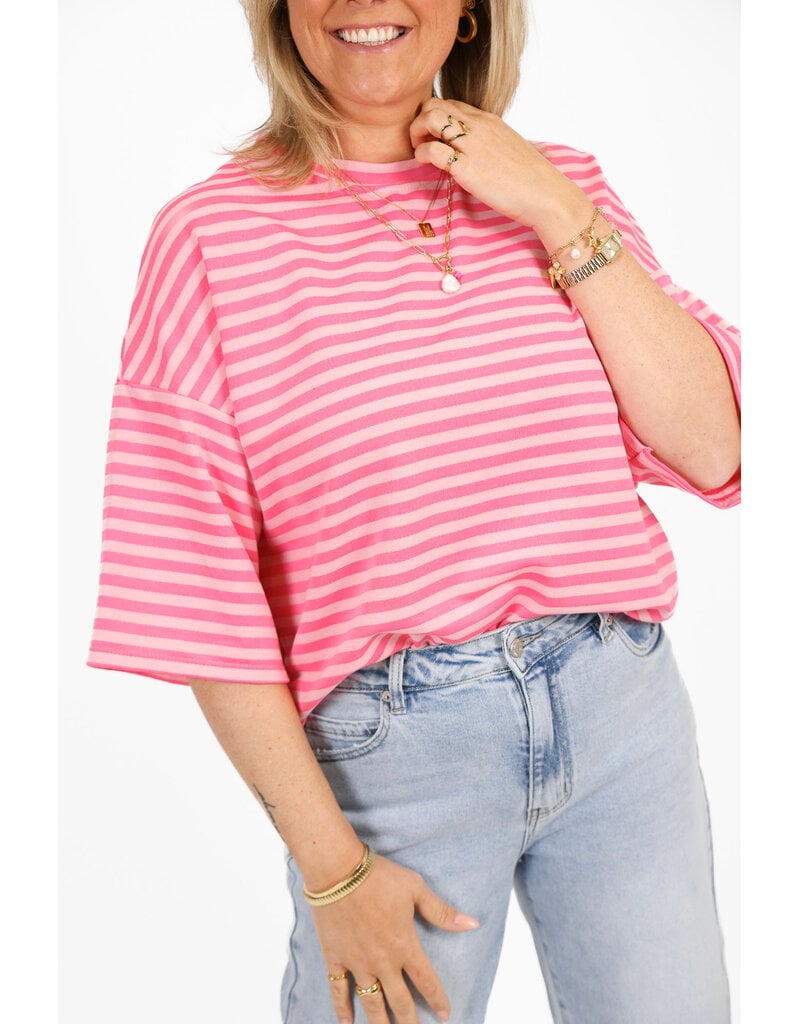 21Jewelz Gestreept soleil shirt met driekwart mouw - roze