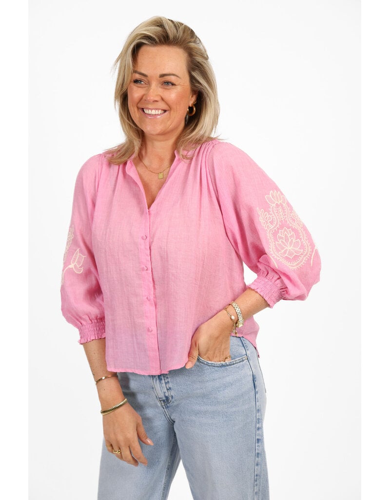21Jewelz Losvallende blouse met pofmouwen - roze