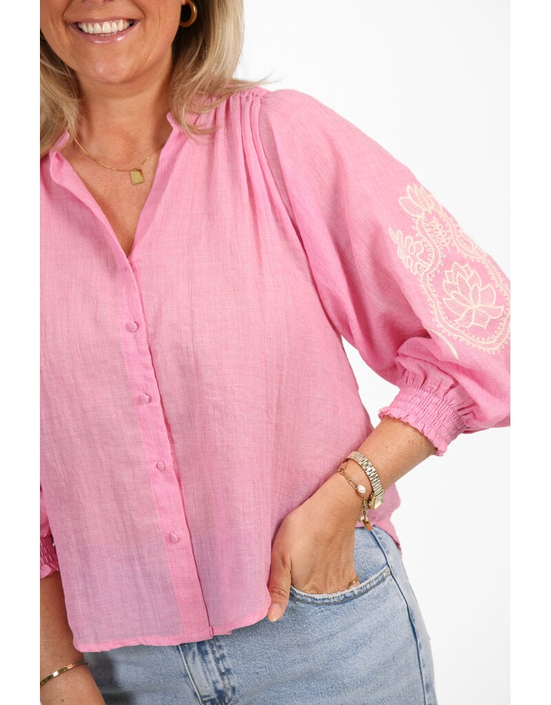 21Jewelz Losvallende blouse met pofmouwen - roze