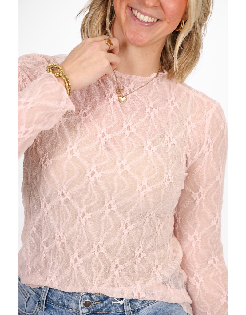 21Jewelz Kanten top met ruitpatroon - lichtroze