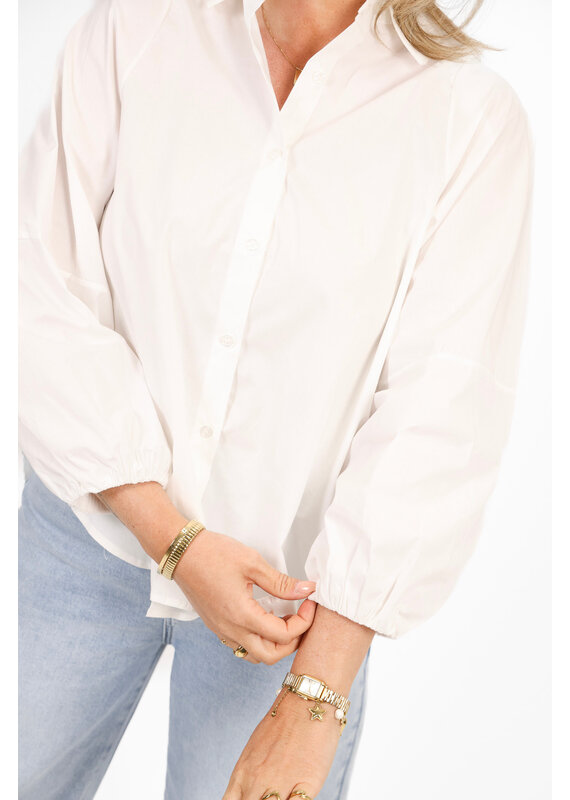 21Jewelz Effen lange blouse met pofmouw - wit