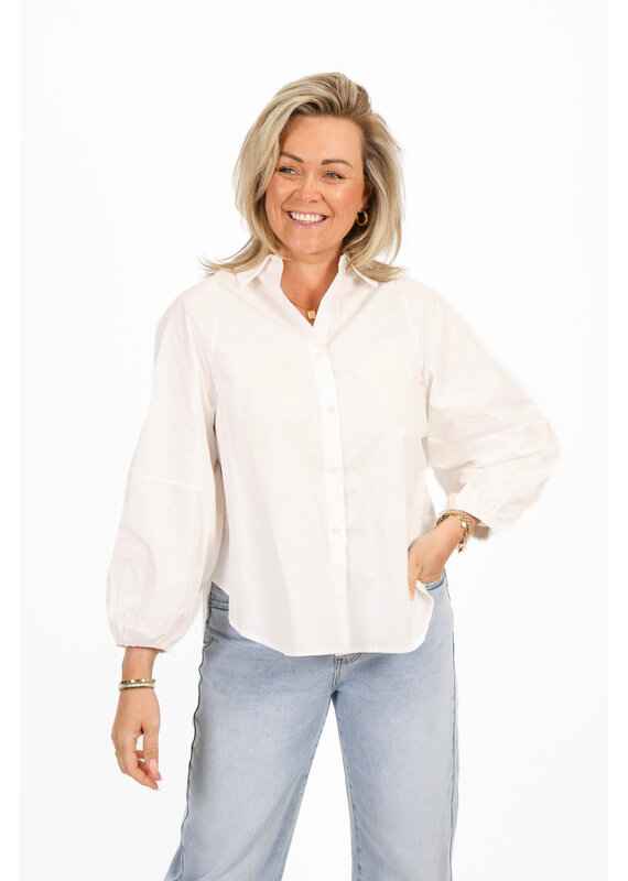 21Jewelz Effen lange blouse met pofmouw - wit