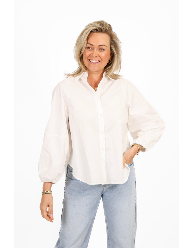 21Jewelz Effen lange blouse met pofmouw - wit