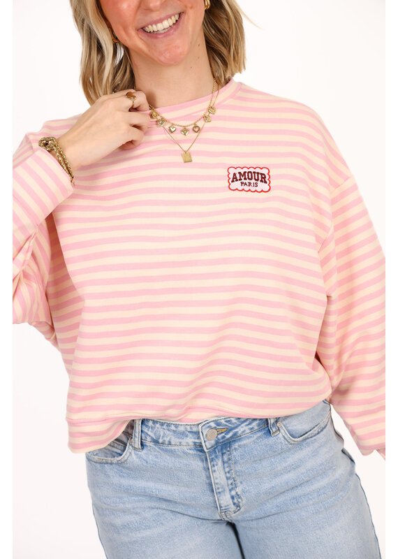 21Jewelz Strepen sweater amour paris - lichtroze