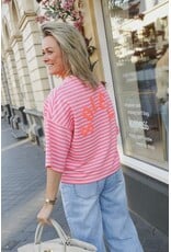 21Jewelz Gestreept soleil shirt met driekwart mouw - roze