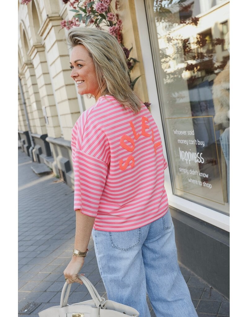 21Jewelz Gestreept soleil shirt met driekwart mouw - roze