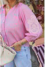 21Jewelz Losvallende blouse met pofmouwen - roze