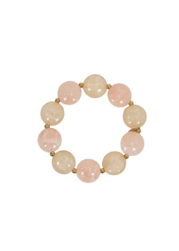 Statement armband met platte ronde kralen - ecru/roze