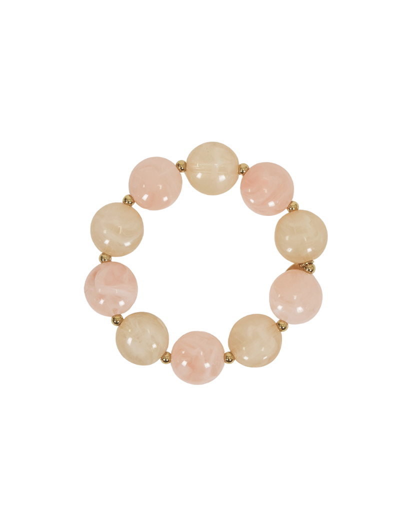 Statement armband met platte ronde kralen - ecru/roze
