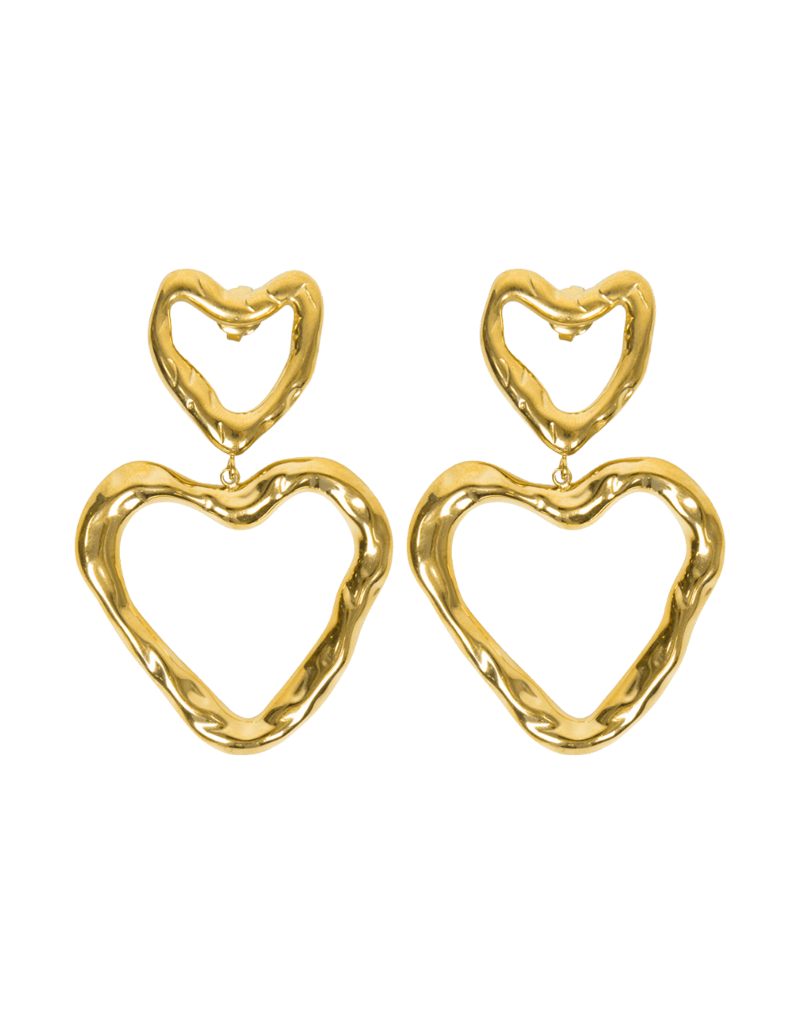 21Jewelz Organische dubbele hartjes oorbellen - goud