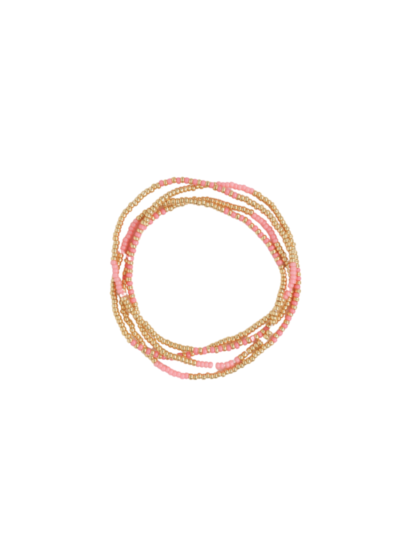 21Jewelz 4 Dubbel elastisch kralen armbandje - roze/goud