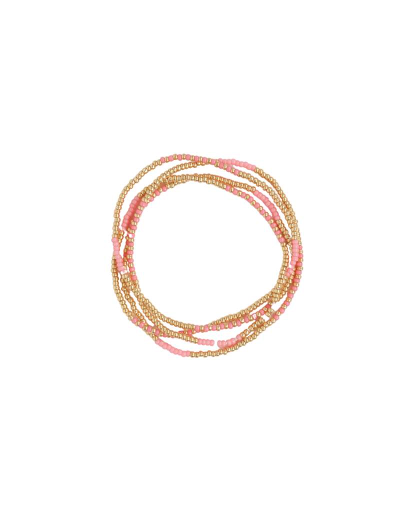 21Jewelz 4 Dubbel elastisch kralen armbandje - roze/goud