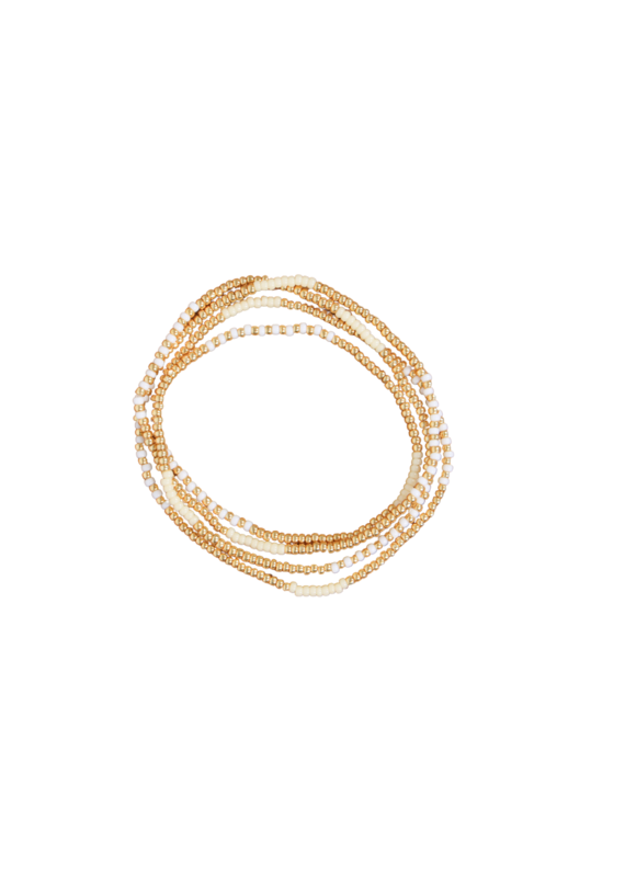 21Jewelz 4 Dubbel elastisch kralen armbandje - ecru/goud