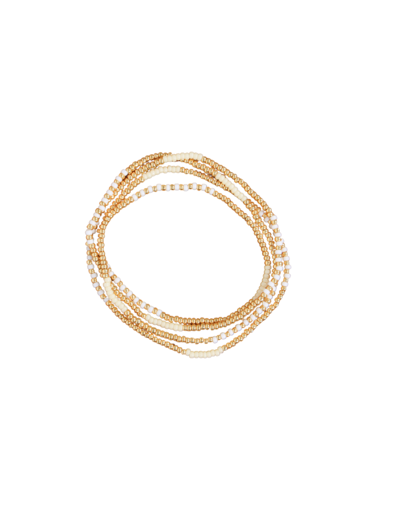 21Jewelz 4 Dubbel elastisch kralen armbandje - ecru/goud