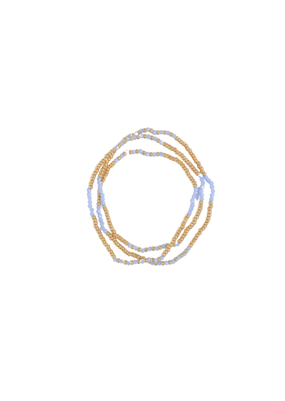 21Jewelz 3 Dubbel elastisch kralen armbandje - blauw/goud