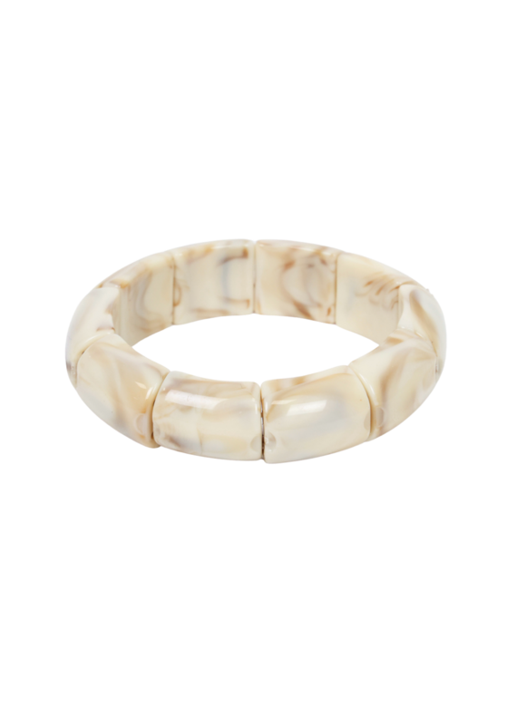 21Jewelz Elastisch armbandje met halfronde kralen - marmer beige