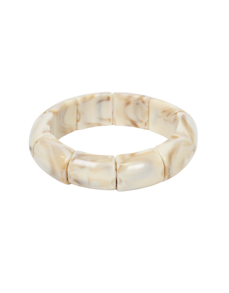 21Jewelz Elastisch armbandje met halfronde kralen - marmer beige