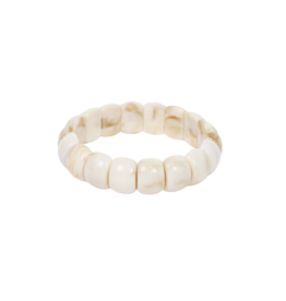 21Jewelz Elastisch armbandje met kleine halfronde kralen - marmer ecru