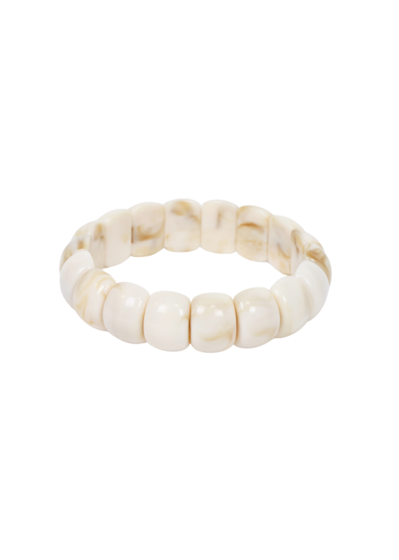 21Jewelz Elastisch armbandje met kleine halfronde kralen - marmer ecru