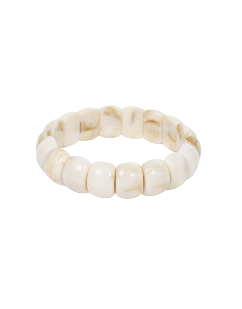 21Jewelz Elastisch armbandje met kleine halfronde kralen - marmer ecru