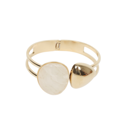 21Jewelz Goude bangle met organische vorm & steen - ecru