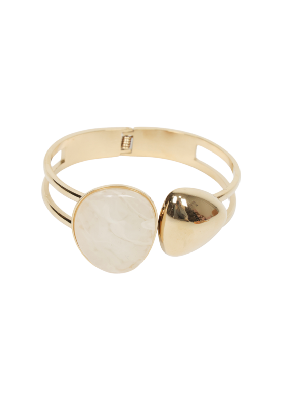 21Jewelz Goude bangle met organische vorm & steen - ecru