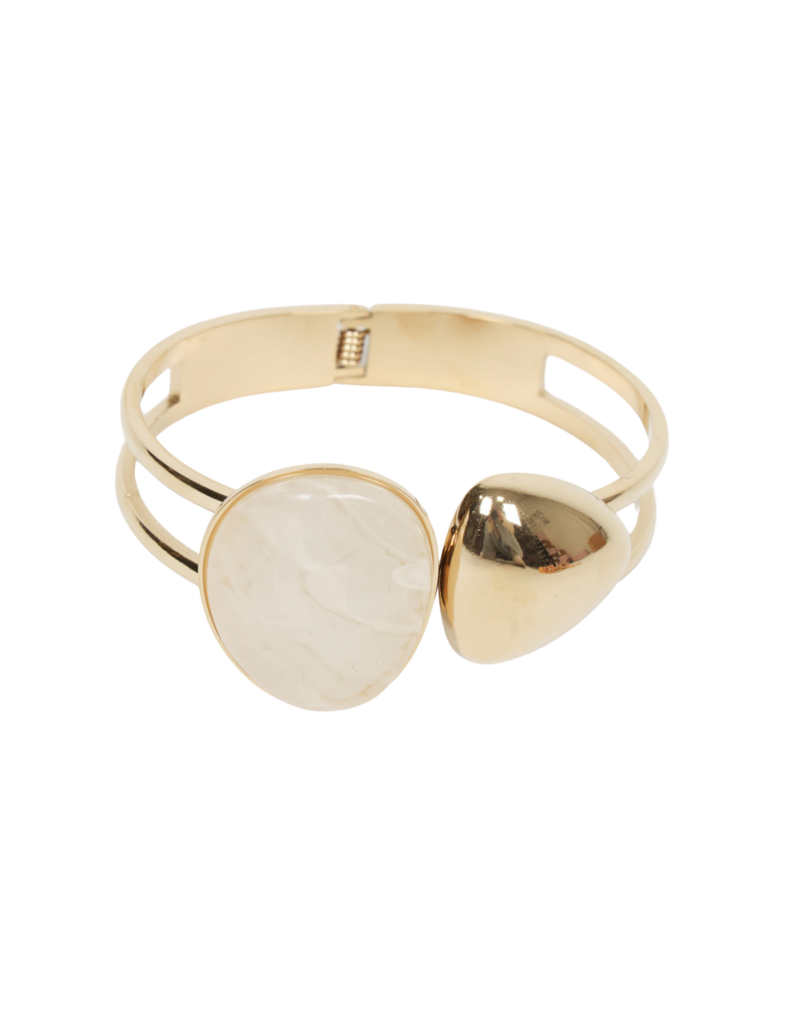 21Jewelz Goude bangle met organische vorm & steen - ecru