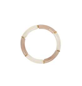 21Jewelz Elastisch armbandje met smalle lange kralen - ecru/taupe