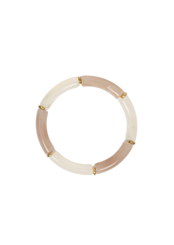 21Jewelz Elastisch armbandje met smalle lange kralen - ecru/taupe