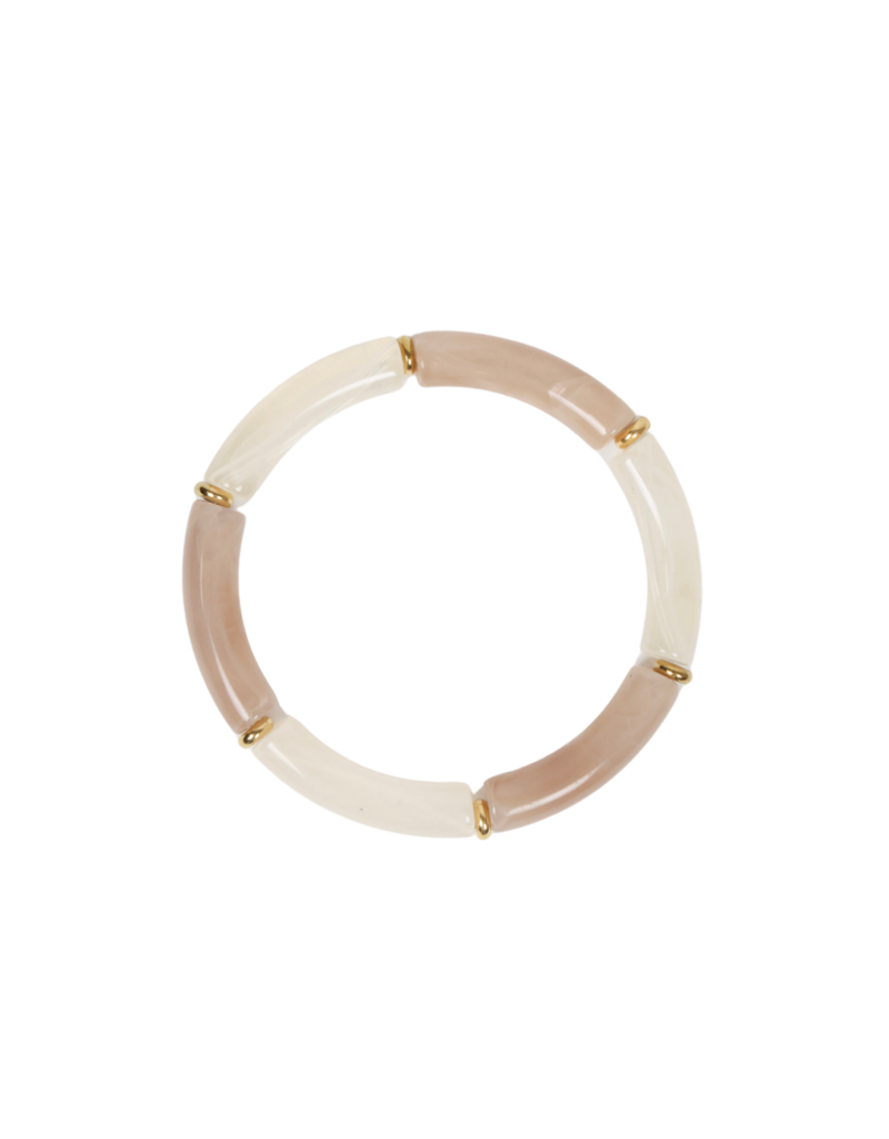 21Jewelz Elastisch armbandje met smalle lange kralen - ecru/taupe