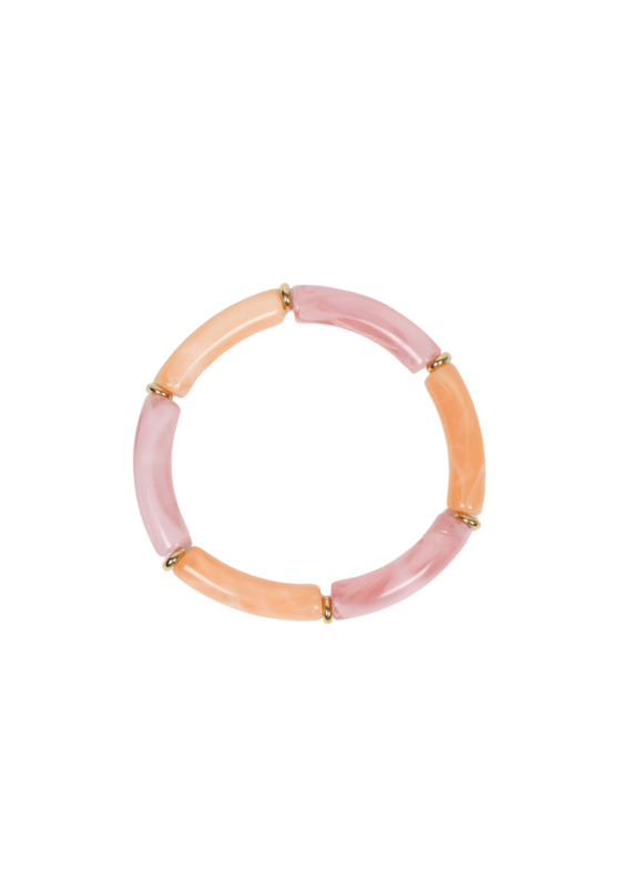 21Jewelz Elastisch armbandje met smalle lange kralen - roze/peach