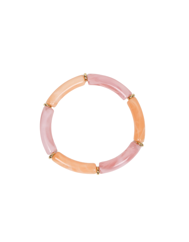 21Jewelz Elastisch armbandje met smalle lange kralen - roze/peach