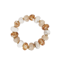 21Jewelz Elastisch armbandje met kralen en gouden details - ecru/bruin/beige