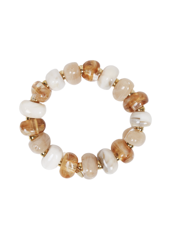 21Jewelz Elastisch armbandje met kralen en gouden details - ecru/bruin/beige