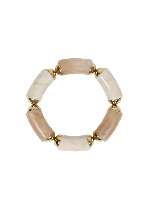 21Jewelz Statement armband van lange kralen met gouden details - marmer ecru/taupe