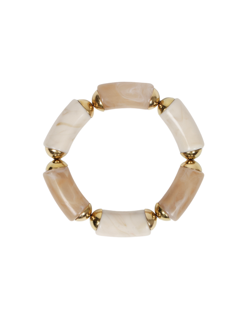 21Jewelz Statement armband van lange kralen met gouden details - marmer ecru/taupe