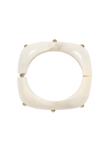 21Jewelz Vierkante statement bangle met gouden studs - marmer ecru