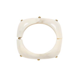 21Jewelz Vierkante statement bangle met gouden studs - marmer ecru